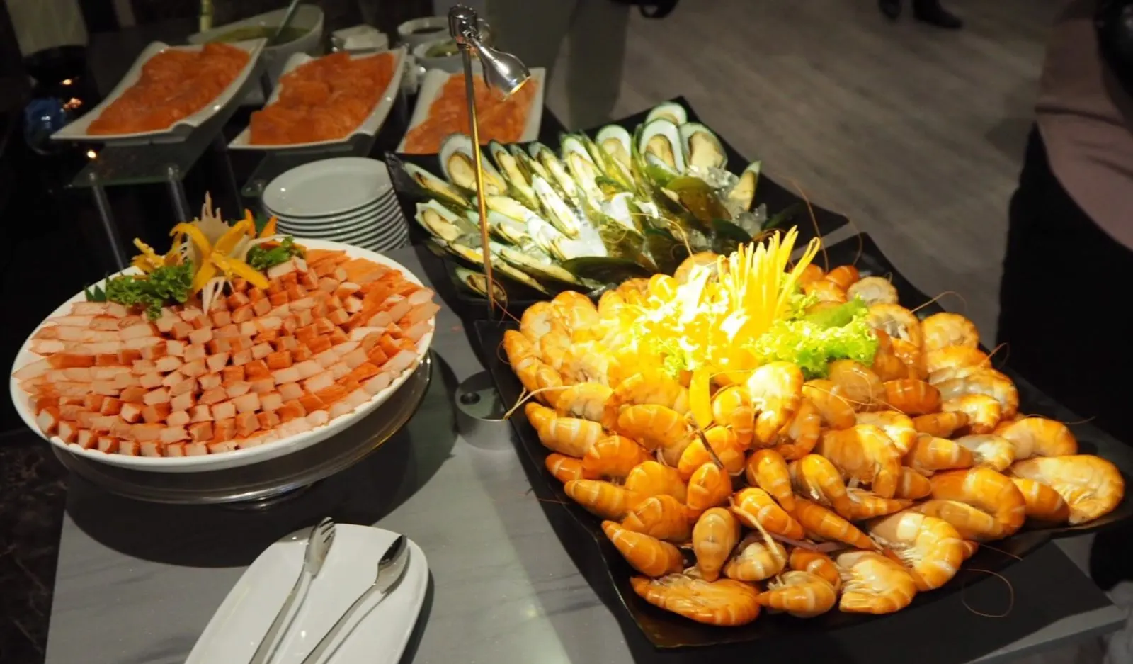 Prawns, mussels and salmon on the Royal Princess seafood buffet