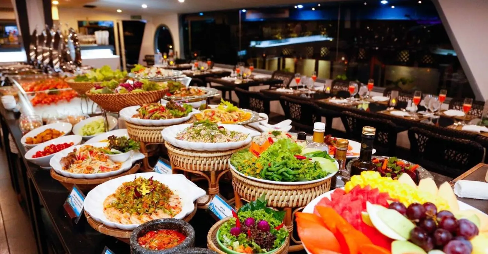 Thai salads and fresh fruit on the Horizon Cruise buffet
