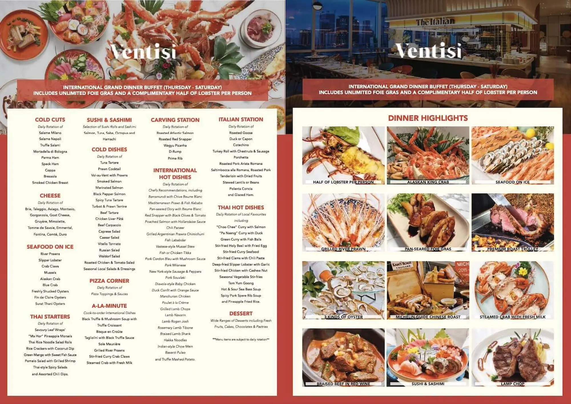 The Ventisi Sip & Sizzle international grand dinner buffet menu at Centara Grand at CentralWorld, Bangkok
