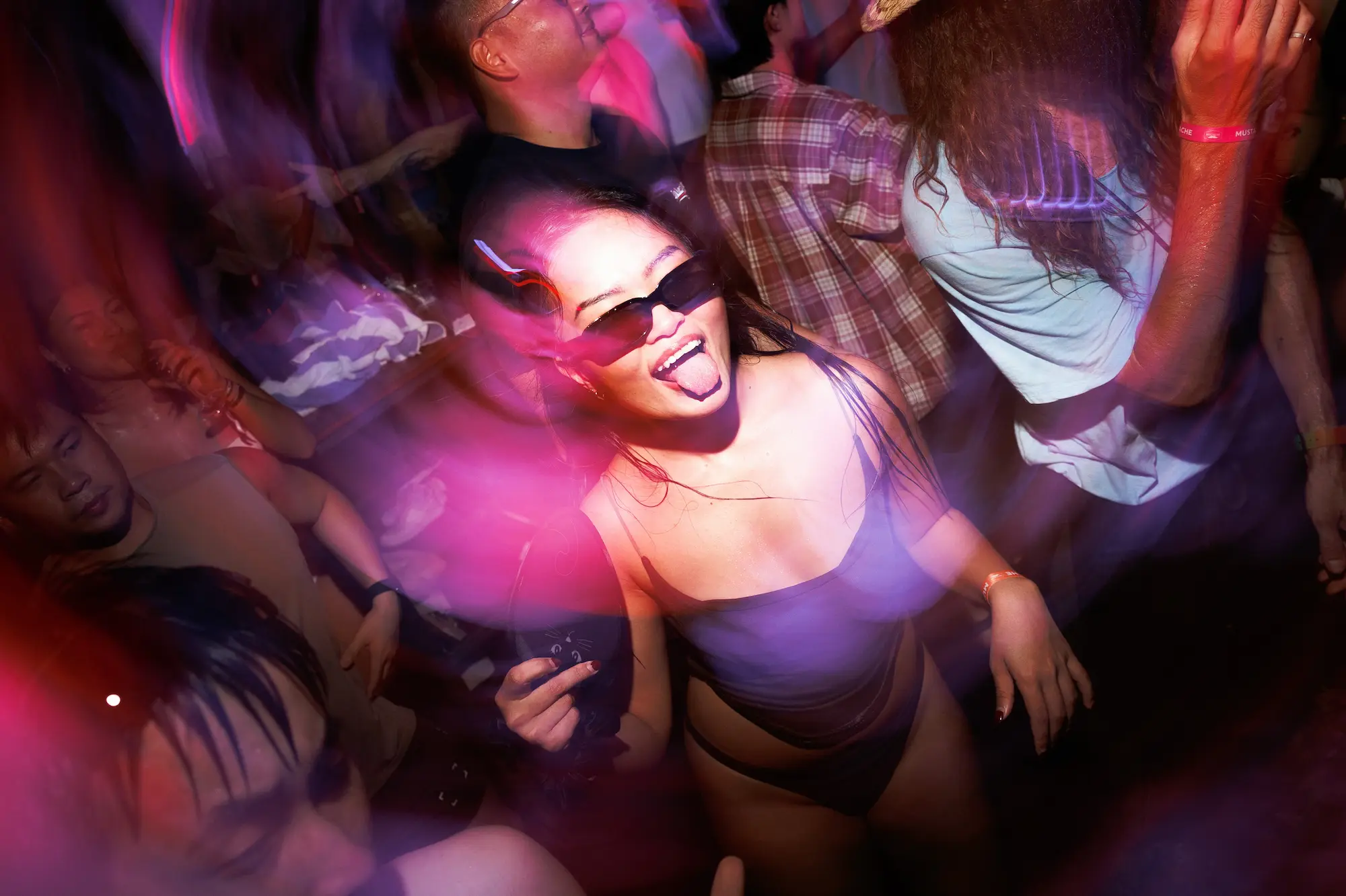 The canopy bar and dance floor at the AkaAza rooftop pool party