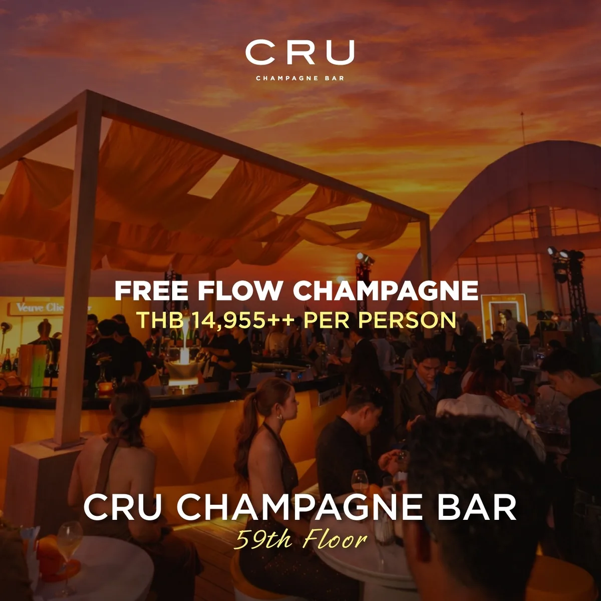 The hotel's flyer for CRU Champagne Bar: New Year's Eve Celebration, ฿14,955++ per person