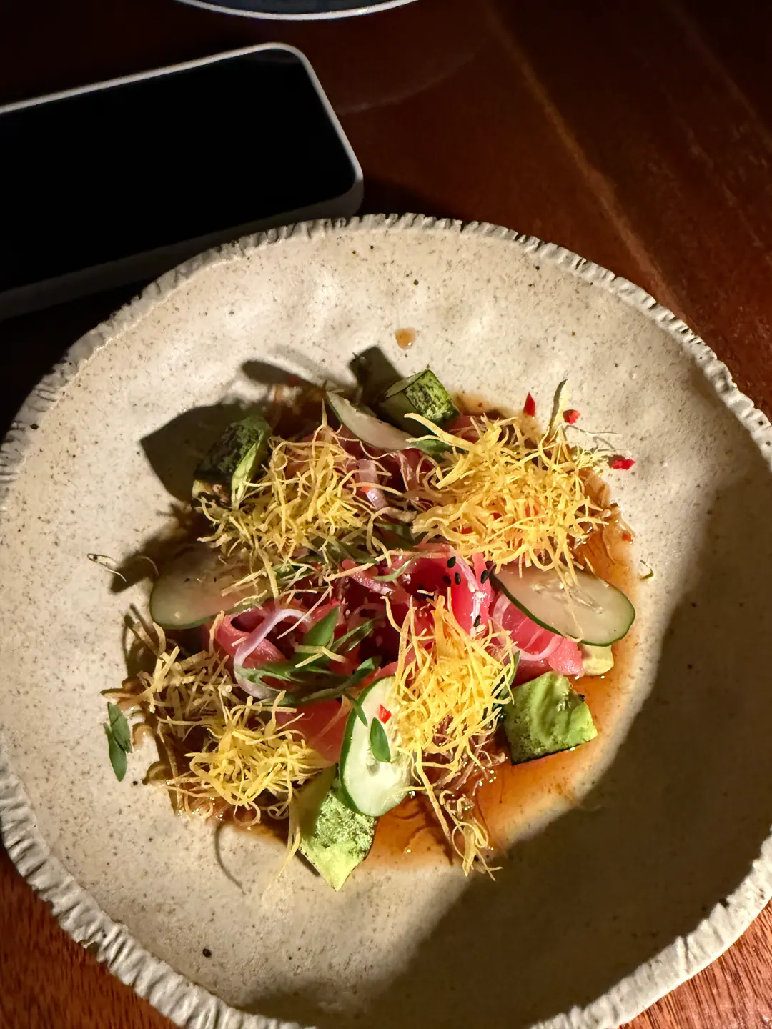 A fresh starter from the Bar.Yard kitchen, topped with crispy shallots and herbs